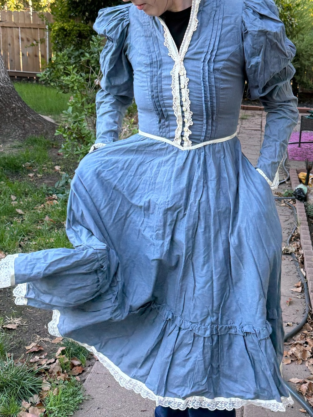 Gunne Sax Navy Dress with Cream Lace Trim